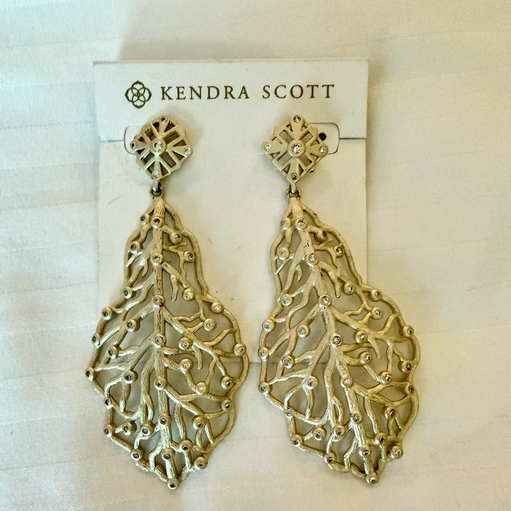 Kendra Scott Gold Branch Filigree Drop Earrings with Crystal Accents